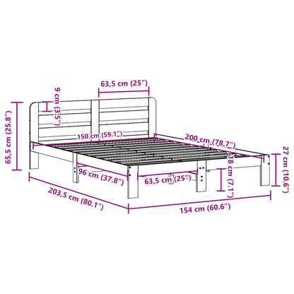 vidaXL Bed Frame without Mattress 150x200 cm King Size Solid Wood Pine