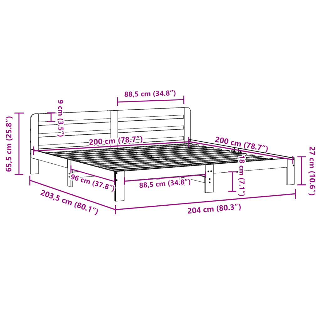 vidaXL Bed Frame without Mattress Wax Brown 200x200 cm Solid Wood Pine