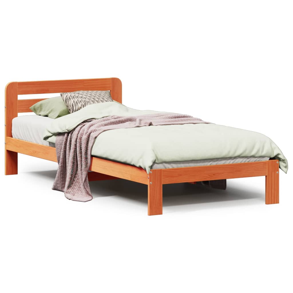 vidaXL Bed Frame without Mattress Wax Brown 90x190 cm Single Solid Wood Pine