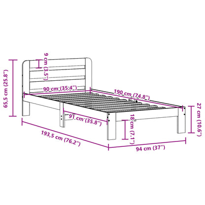 vidaXL Bed Frame without Mattress Wax Brown 90x190 cm Single Solid Wood Pine