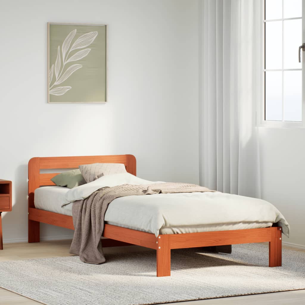 vidaXL Bed Frame without Mattress Wax Brown 90x190 cm Single Solid Wood Pine