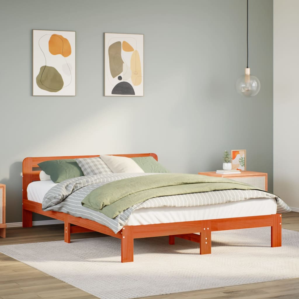 vidaXL Bed Frame without Mattress Wax Brown 120x190 cm Small Double Solid Wood Pine
