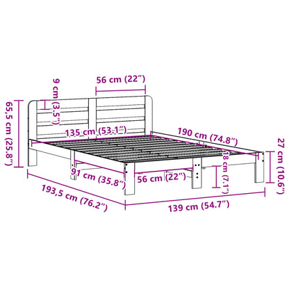 vidaXL Bed Frame without Mattress Wax Brown 135x190 cm Double Solid Wood Pine