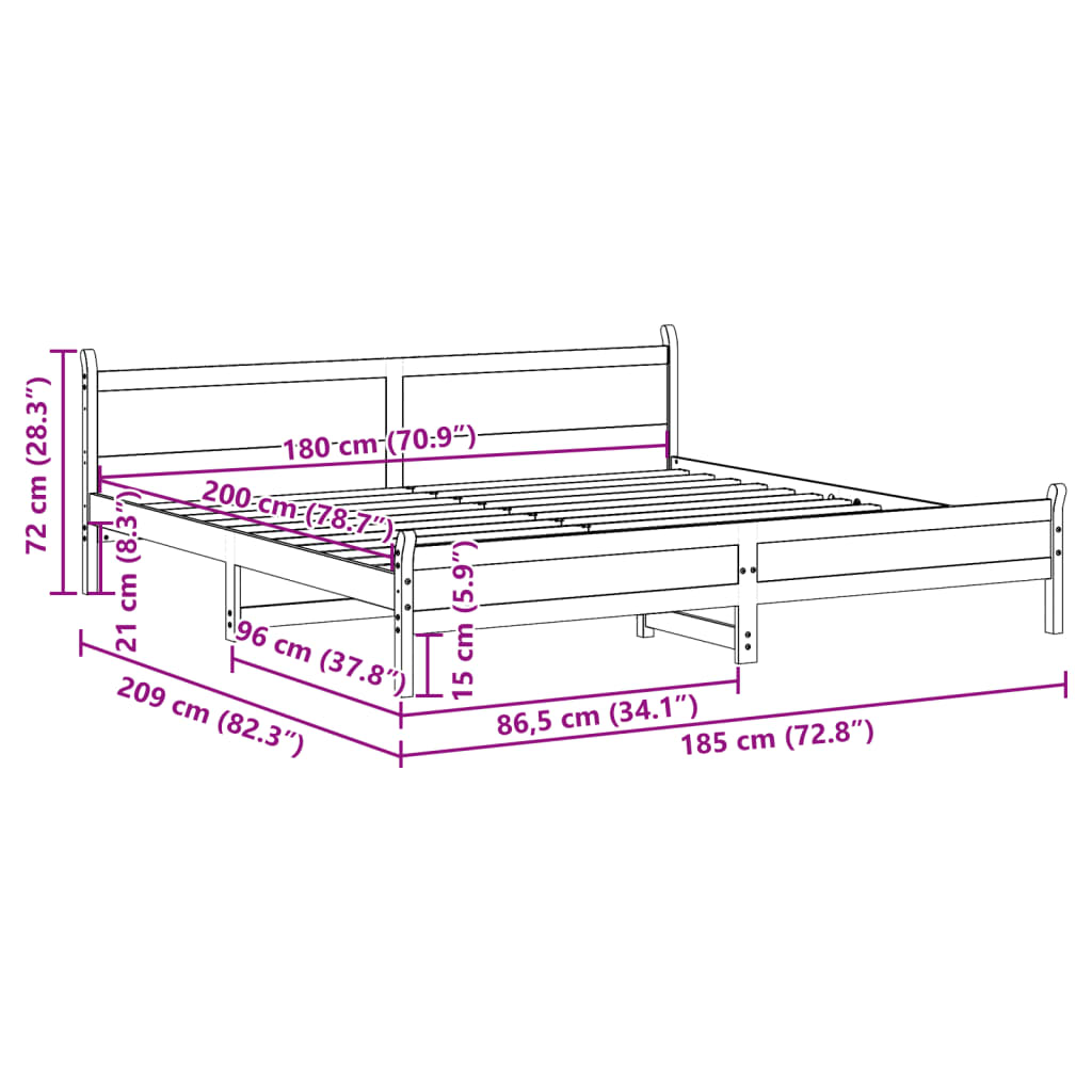 vidaXL Bed Frame without Mattress White 180x200 cm Super King Solid Wood Pine
