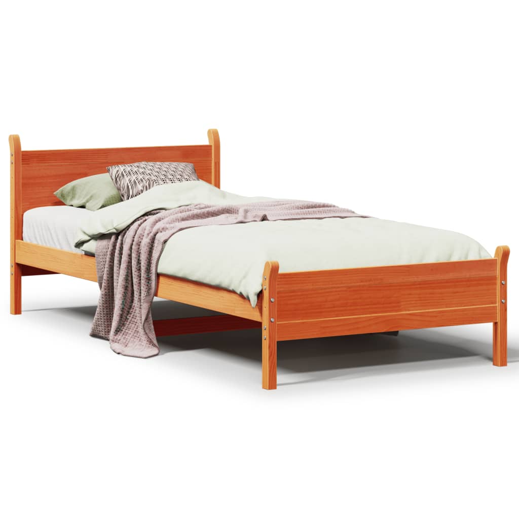 vidaXL Bed Frame | Wax Brown | Solid Pine Wood, Plywood | Single | Bed Frame