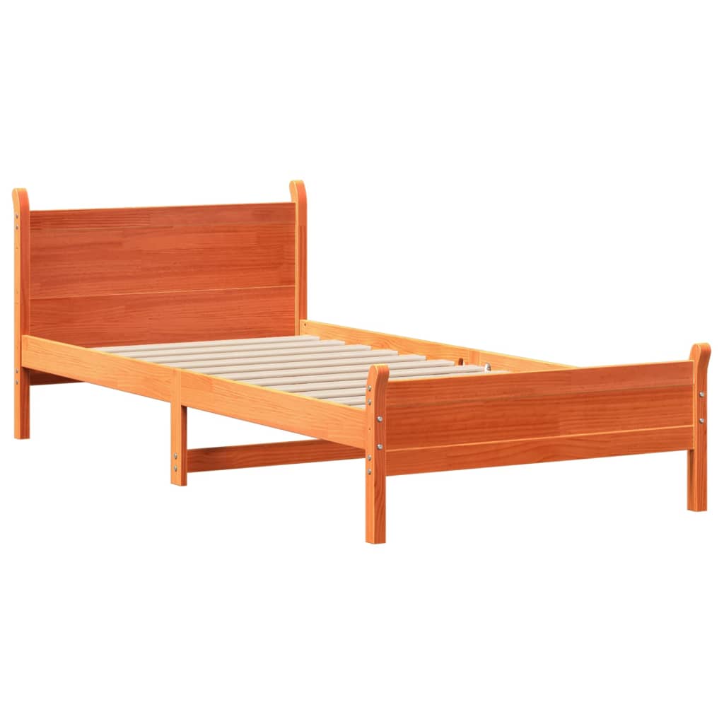 vidaXL Bed Frame | Wax Brown | Solid Pine Wood, Plywood | Single | Bed Frame