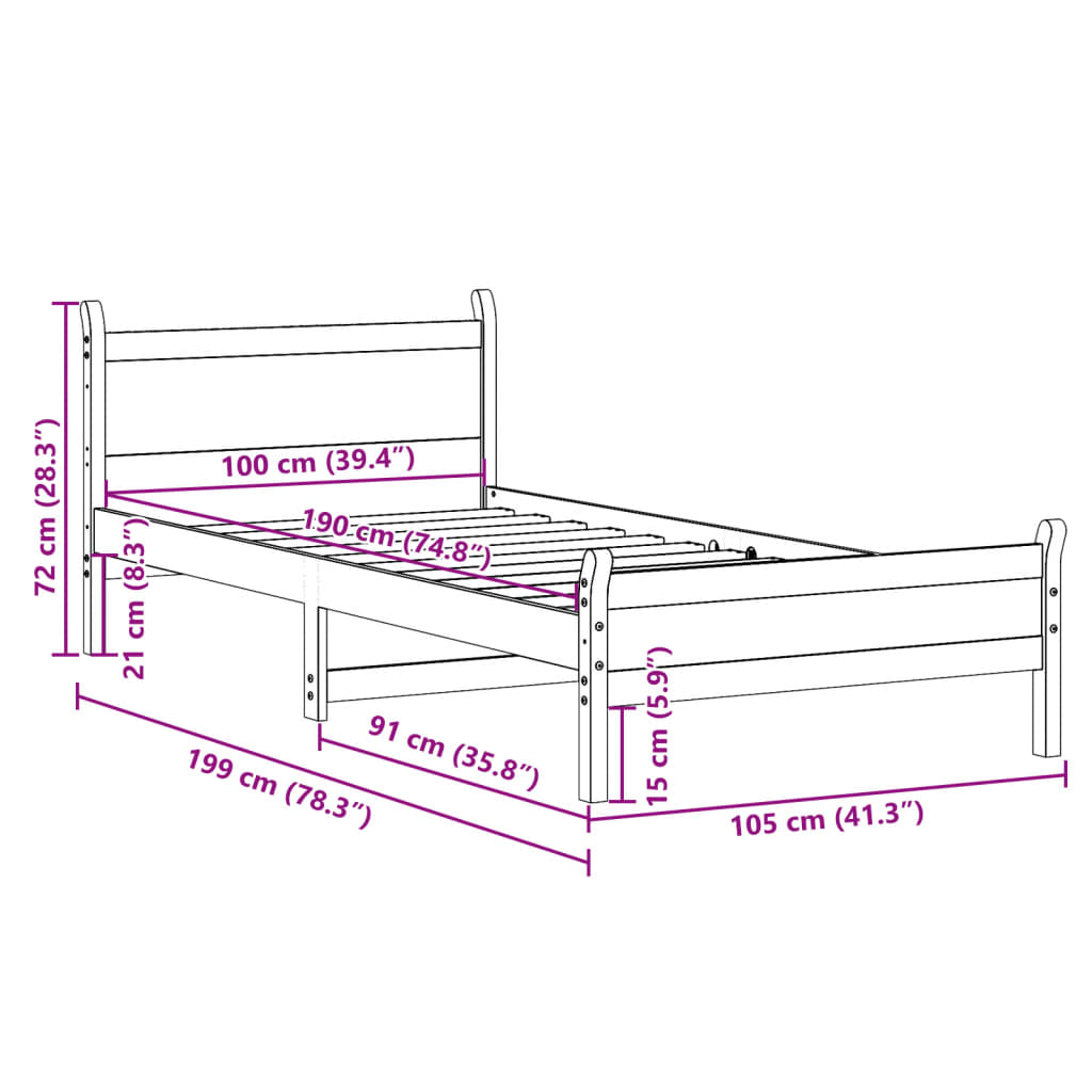 vidaXL Bed Frame | Wax Brown | Solid Pine Wood, Plywood | Single | Bed Frame