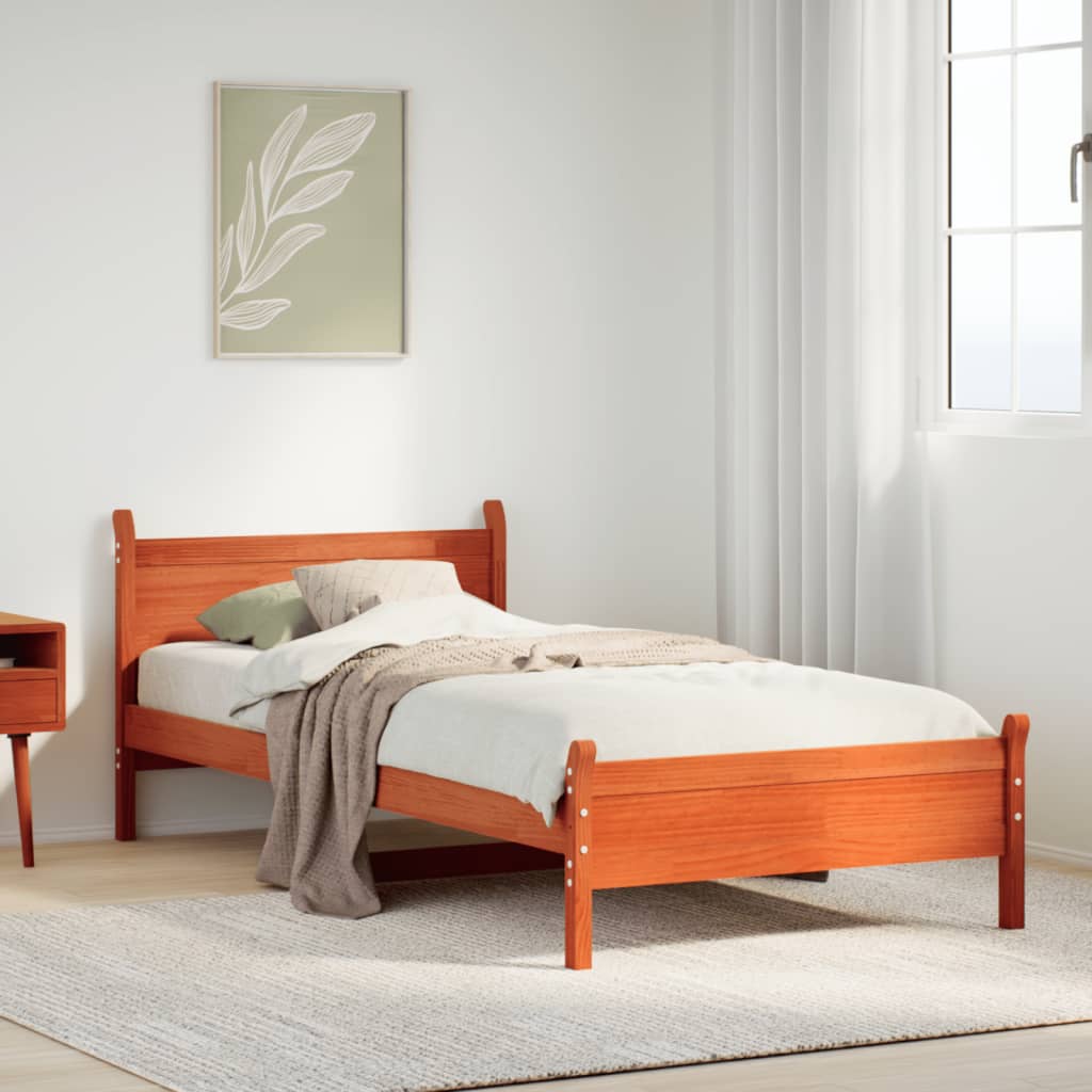 vidaXL Bed Frame | Wax Brown | Solid Pine Wood, Plywood | Single | Bed Frame