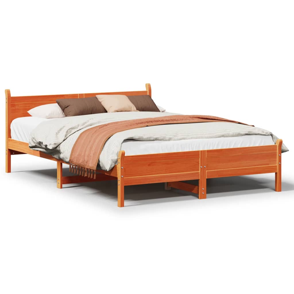 vidaXL Bed Frame without Mattress Wax Brown 135x190 cm Double Solid Wood Pine