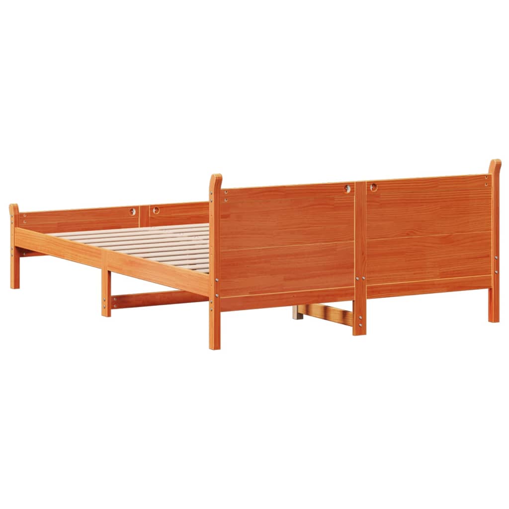 vidaXL Bed Frame without Mattress Wax Brown 135x190 cm Double Solid Wood Pine