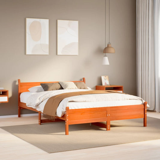 vidaXL Bed Frame | Wax brown | Solid pinewood, Plywood (slats) | Double