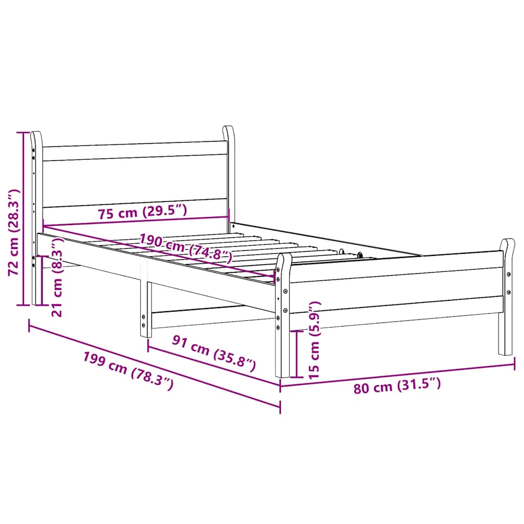 vidaXL Bed Frame | Wax brown | Solid pine wood | Small Single | Bed Frame