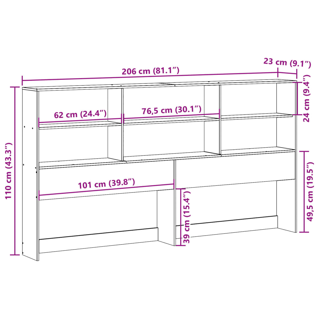 vidaXL Headboard with Storage Wax Brown 200 cm Solid Wood Pine
