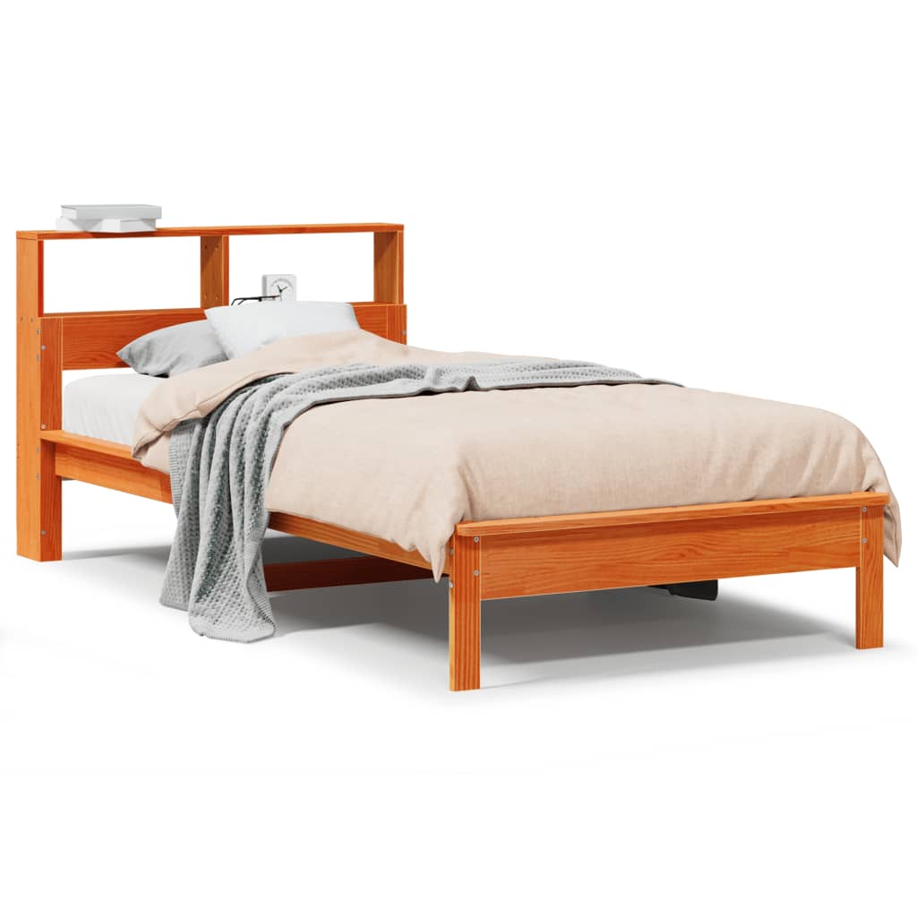 vidaXL Bookcase Bed without Mattress Wax Brown 100x200 cm Solid Wood Pine