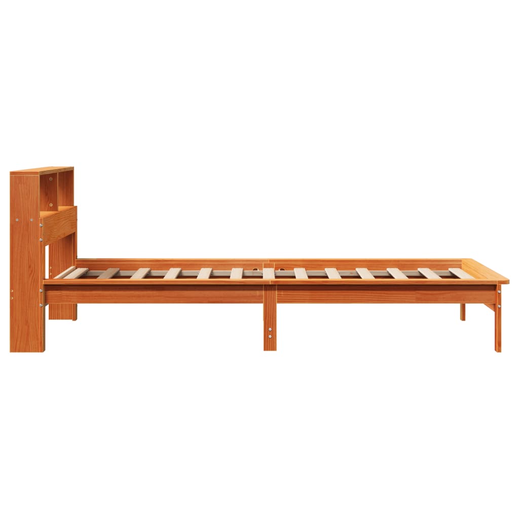 vidaXL Bookcase Bed without Mattress Wax Brown 100x200 cm Solid Wood Pine
