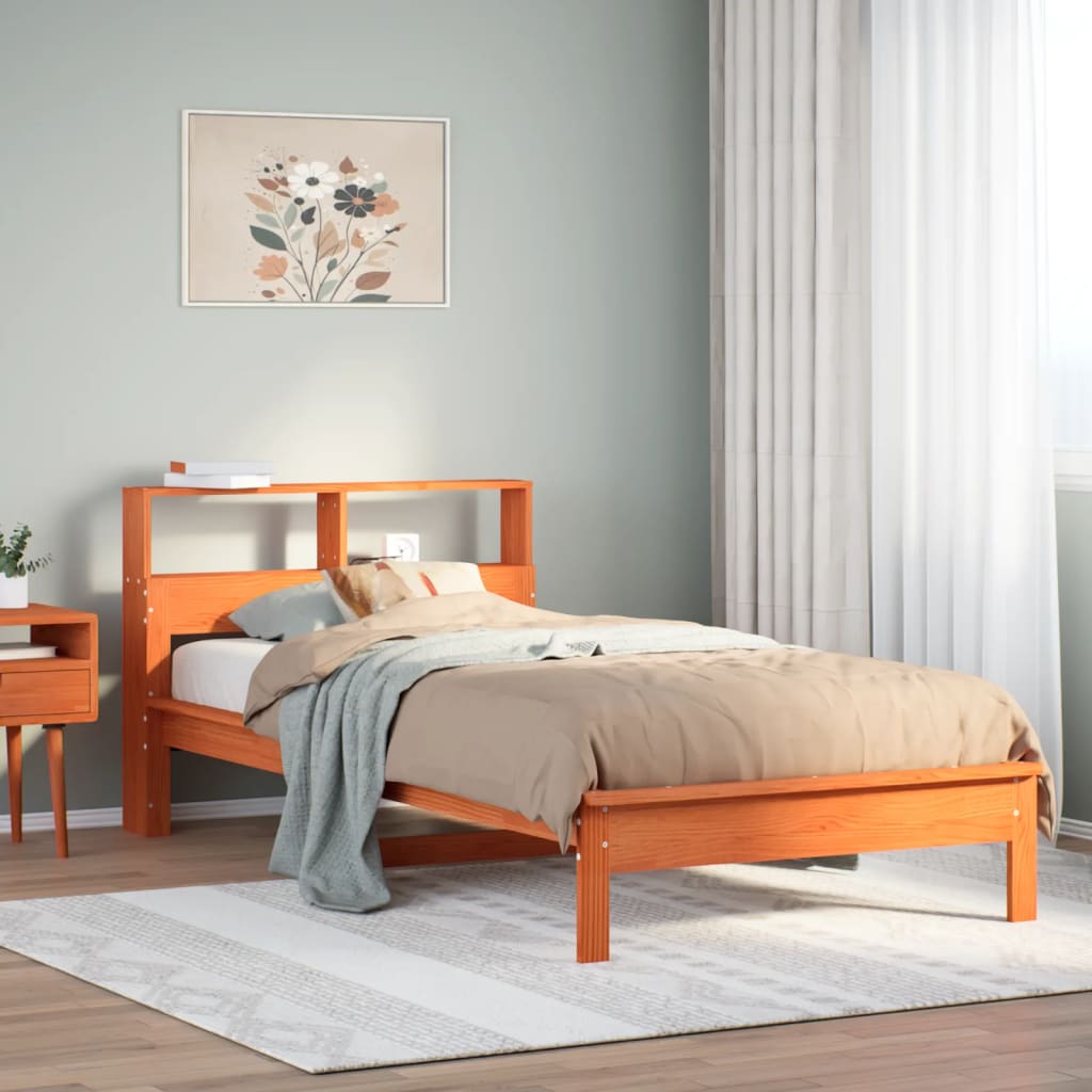 vidaXL Bookcase Bed without Mattress Wax Brown 90x200 cm Solid Wood Pine