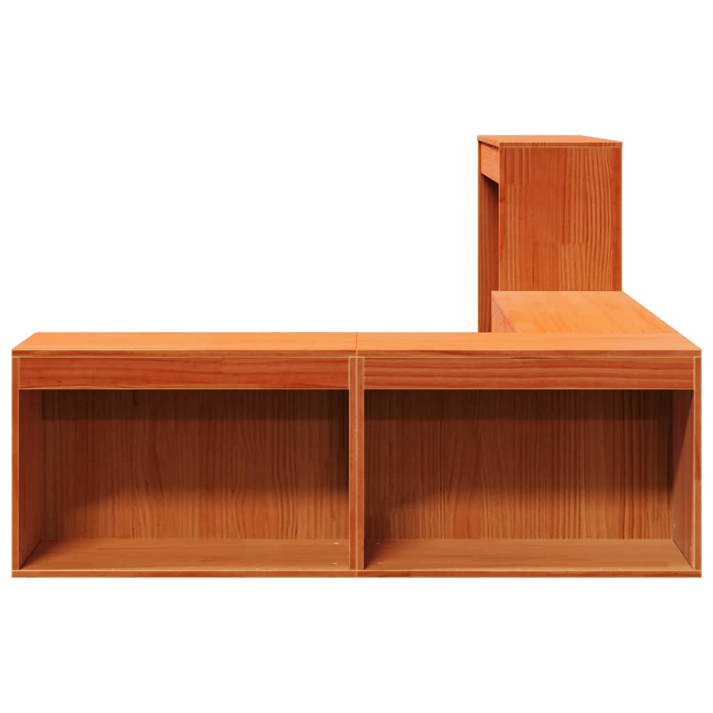 vidaXL Bedside Cabinet with Desk Wax Brown 222x122x75 cm Solid Wood Pine