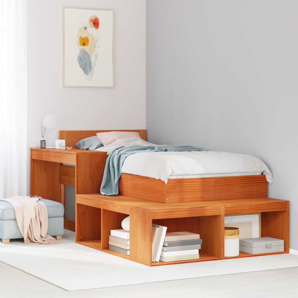 vidaXL Bedside Cabinet with Desk Wax Brown 222x122x75 cm Solid Wood Pine