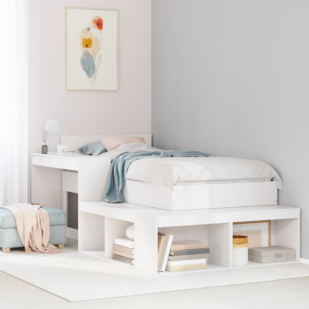 vidaXL Bedside Cabinet with Desk White 232x112x75 cm Solid Wood Pine