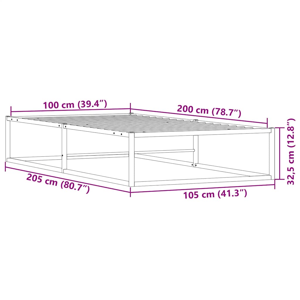 vidaXL Bed Frame without Mattress White 100x200 cm Metal
