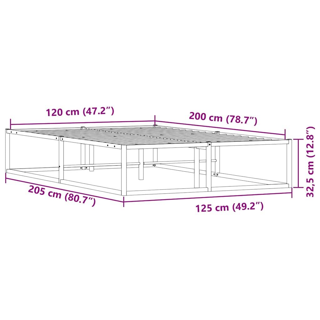 vidaXL Bed Frame without Mattress White 120x200 cm Metal