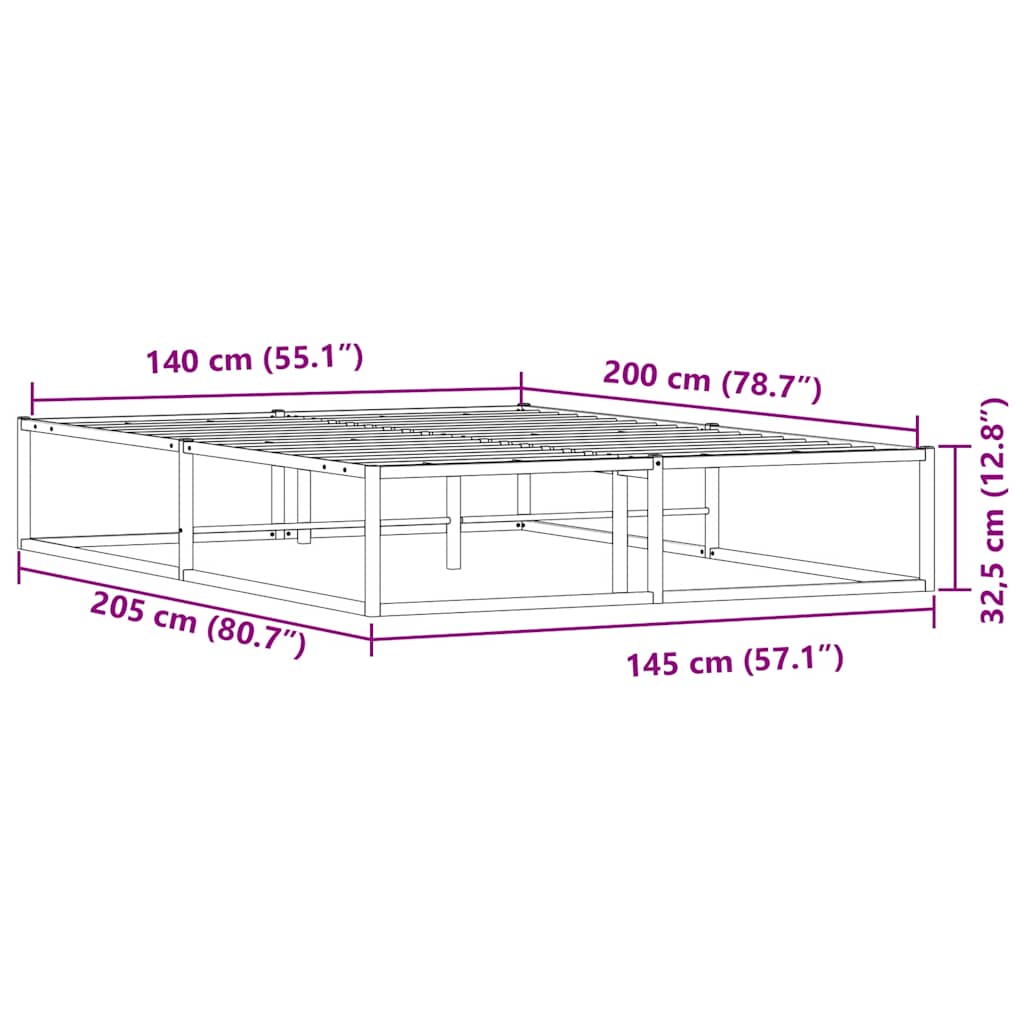 vidaXL Bed Frame without Mattress White 140x200 cm Metal