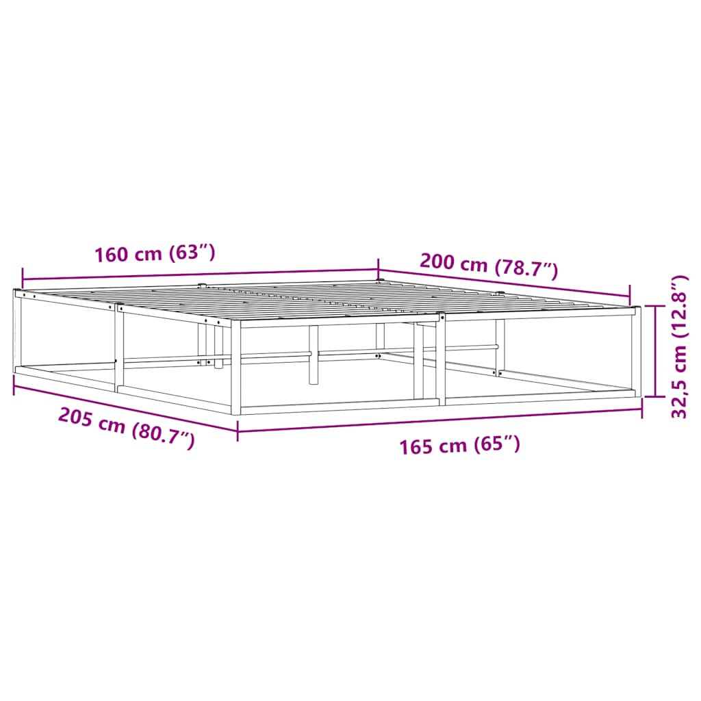 vidaXL Bed Frame without Mattress White 160x200 cm Metal