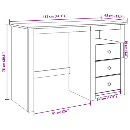 vidaXL Desk PANAMA 112x45x75 cm Solid Wood Pine