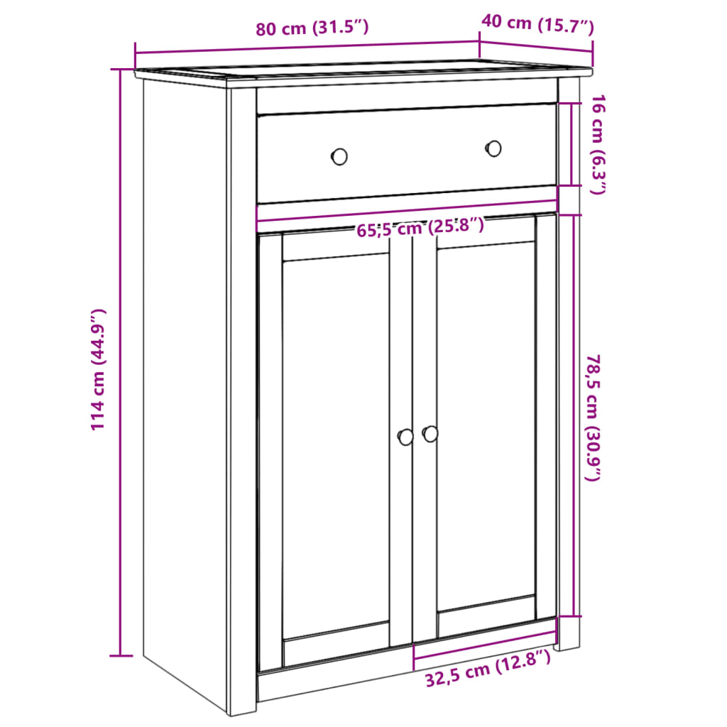 vidaXL Shoe Cabinet PANAMA 80x40x114 cm Solid Wood Pine