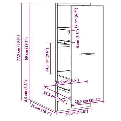 vidaXL Apothecary Cabinet Black 30x41x77,5 cm Engineered Wood
