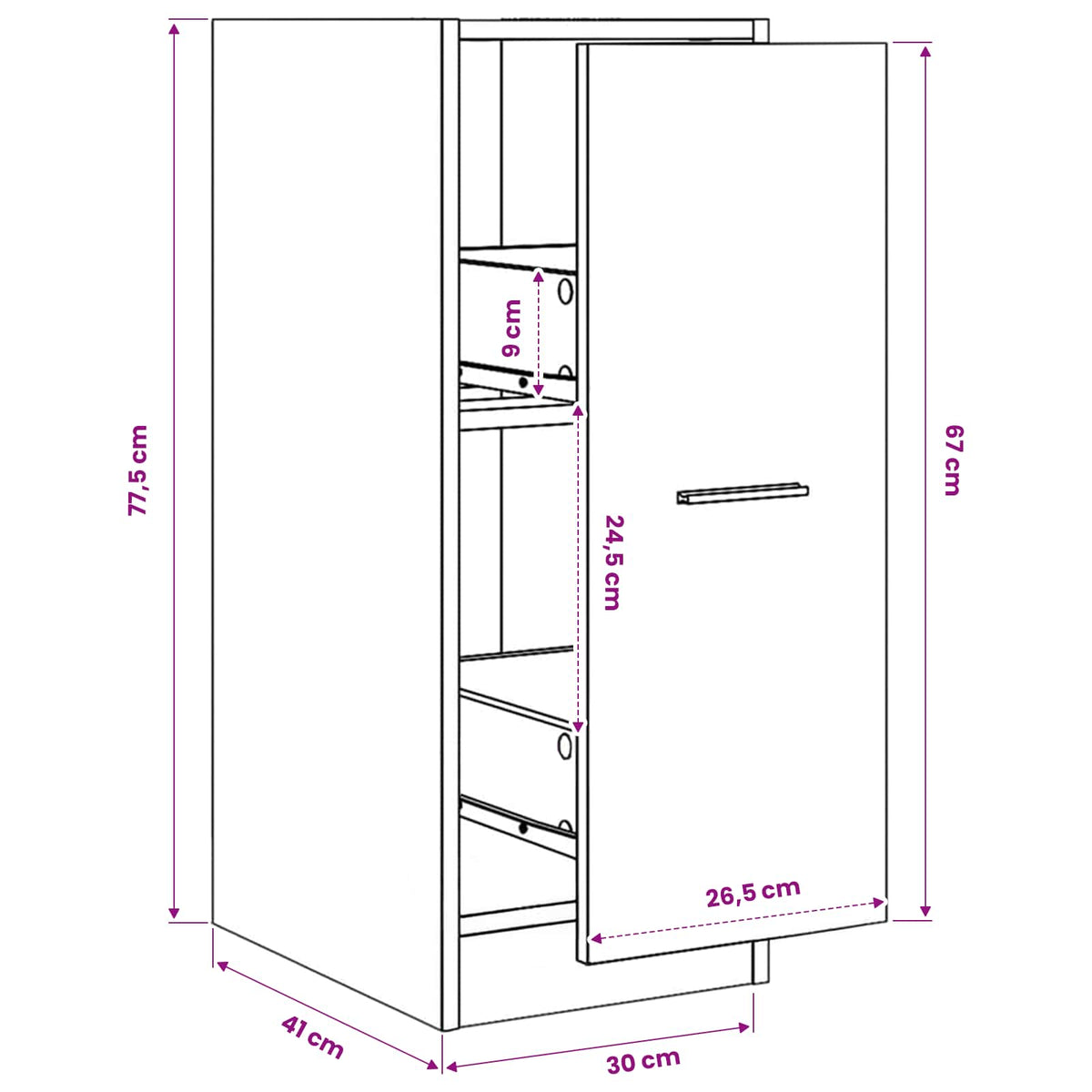 vidaXL Apothecary Cabinet Black 30x41x77,5 cm Engineered Wood