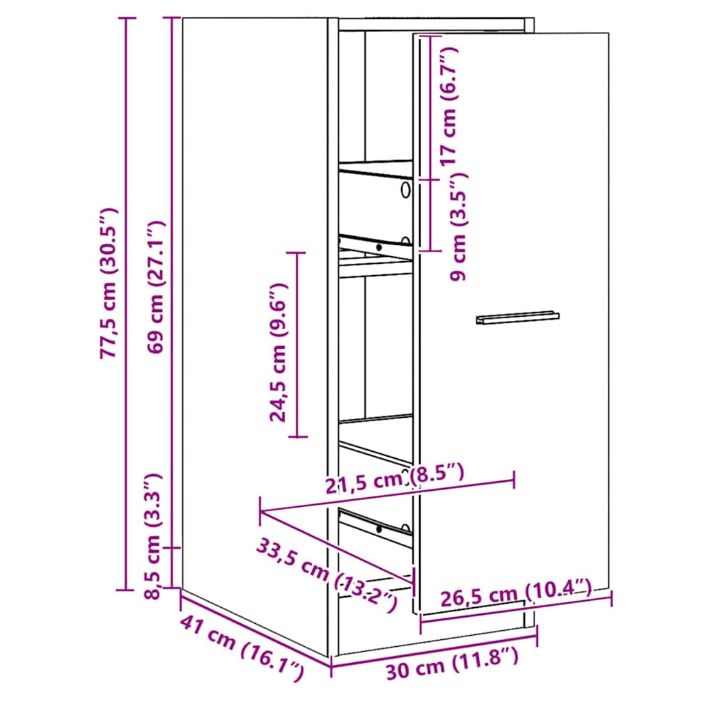 vidaXL Apothecary Cabinet Artisian Oak 30x41x77.5 cm Engineered Wood
