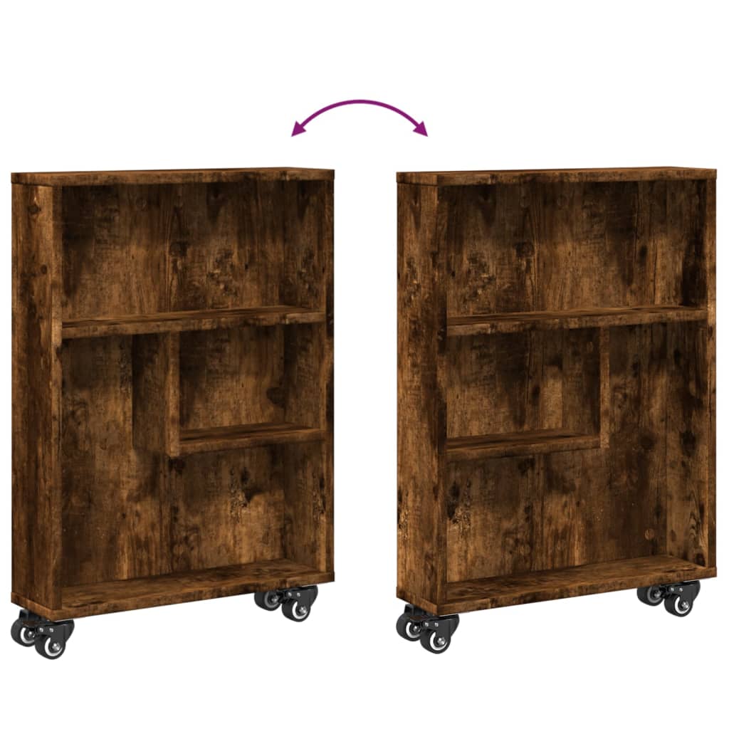 vidaXL Narrow Storage Trolley Smoked Oak 48x13x68 cm Engineered Wood