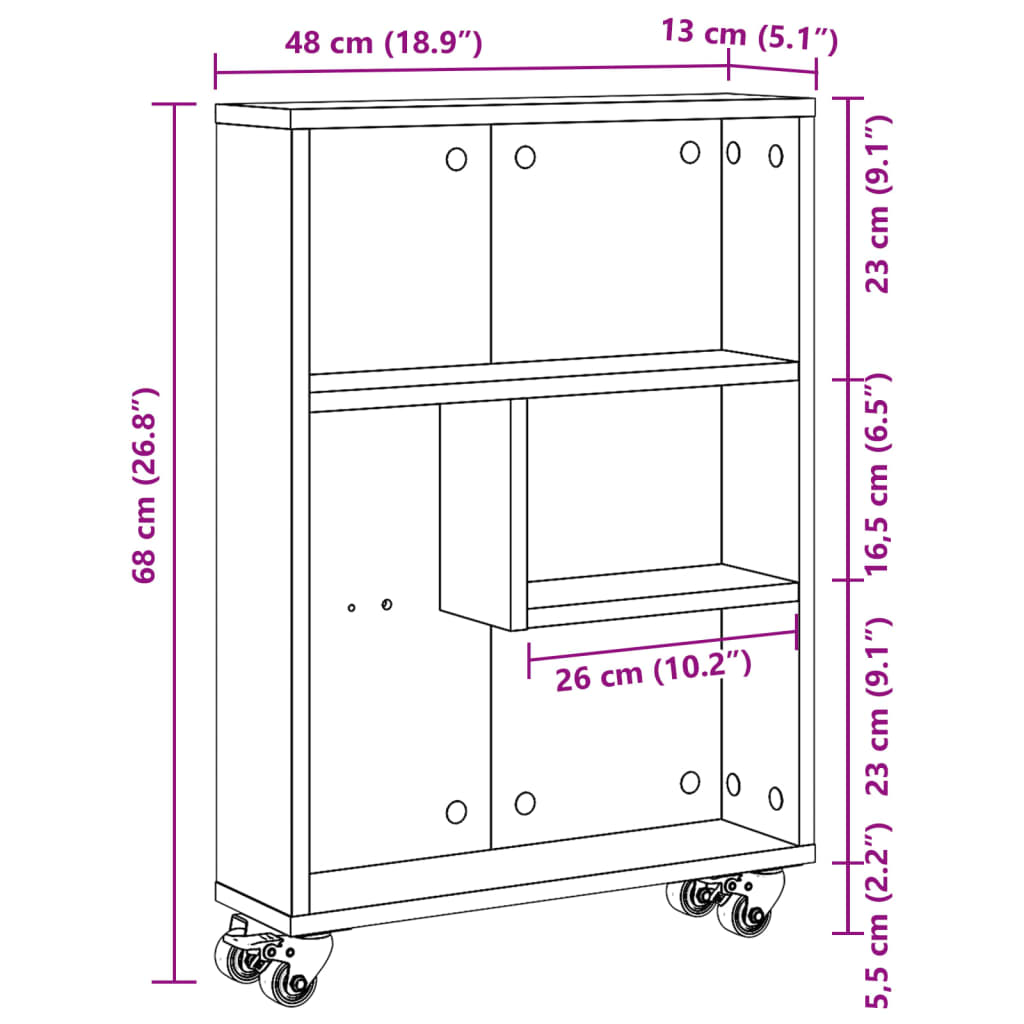vidaXL Narrow Storage Trolley Old Wood 48x13x68 cm Engineered Wood