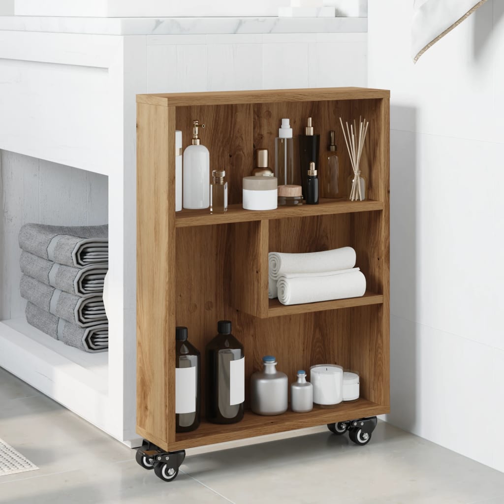 vidaXL Narrow Storage Trolley Artisian Oak 48x13x68 cm Engineered Wood