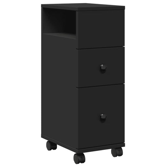 vidaXL Narrow Bathroom Cabinet with Wheels Black Engineered Wood