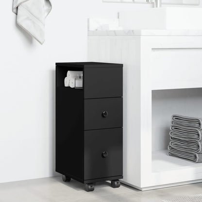 vidaXL Narrow Bathroom Cabinet with Wheels Black Engineered Wood