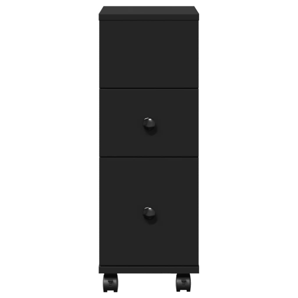vidaXL Narrow Bathroom Cabinet with Wheels Black Engineered Wood