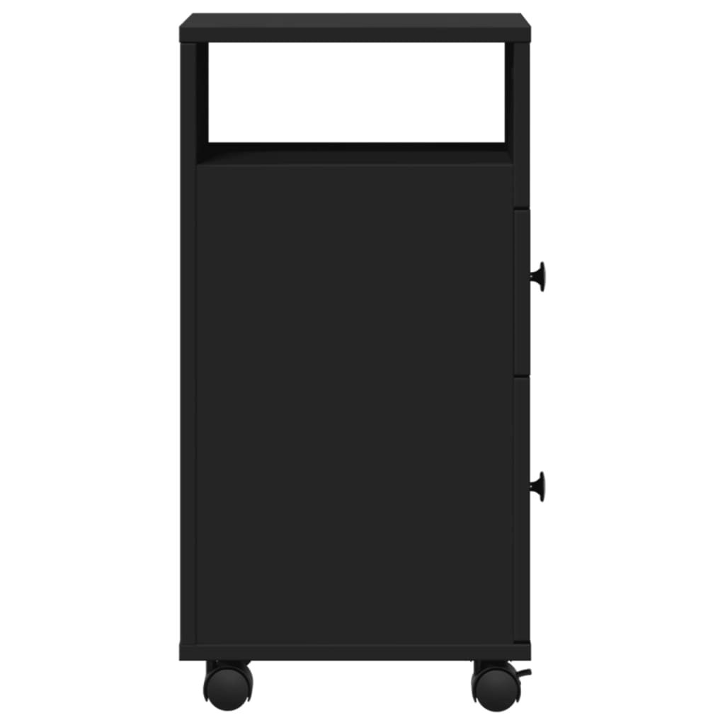 vidaXL Narrow Bathroom Cabinet with Wheels Black Engineered Wood