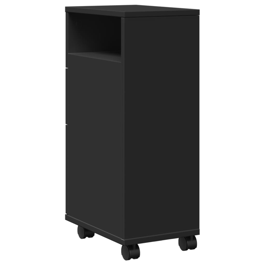 vidaXL Narrow Bathroom Cabinet with Wheels Black Engineered Wood
