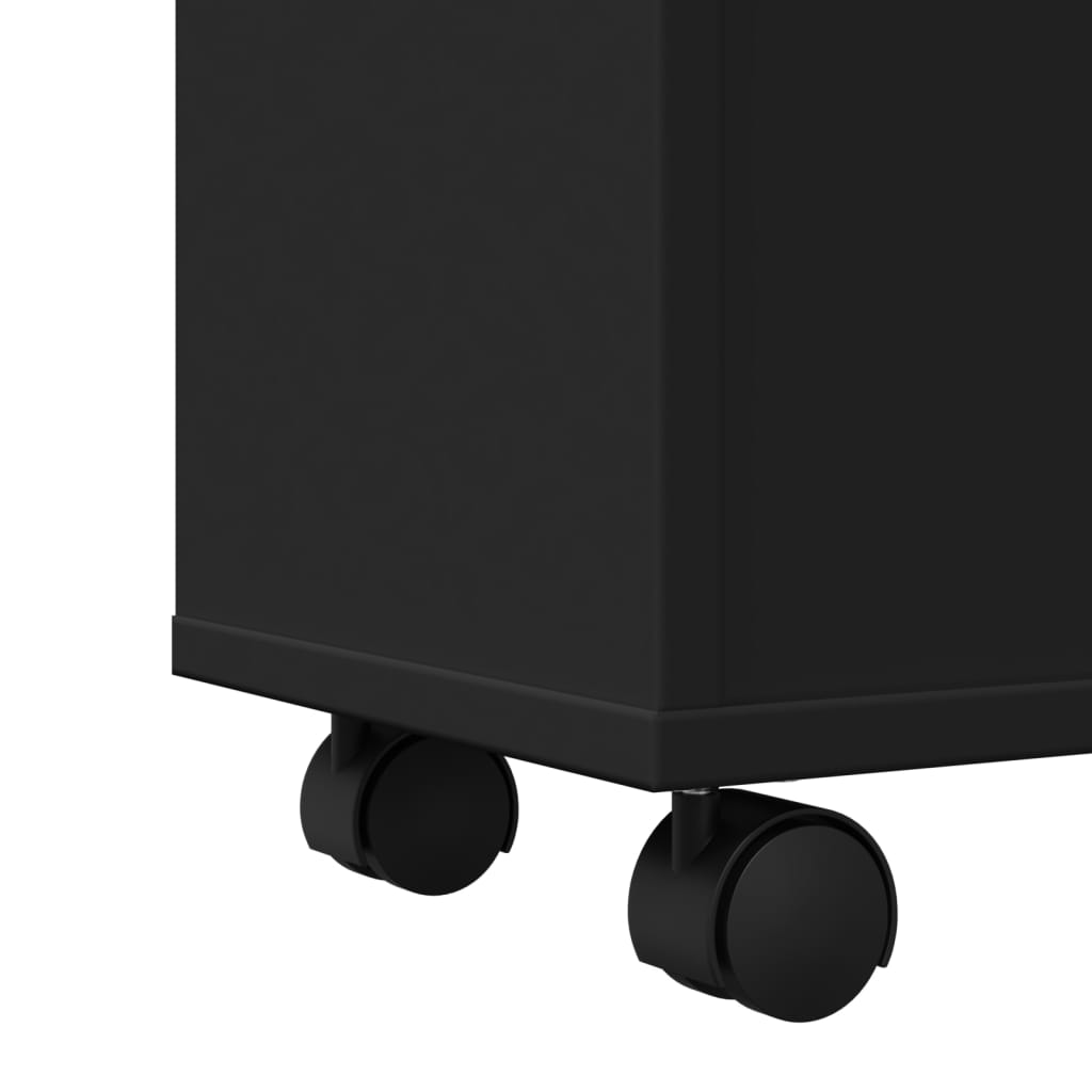 vidaXL Narrow Bathroom Cabinet with Wheels Black Engineered Wood