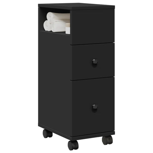 vidaXL Narrow Bathroom Cabinet with Wheels Black Engineered Wood