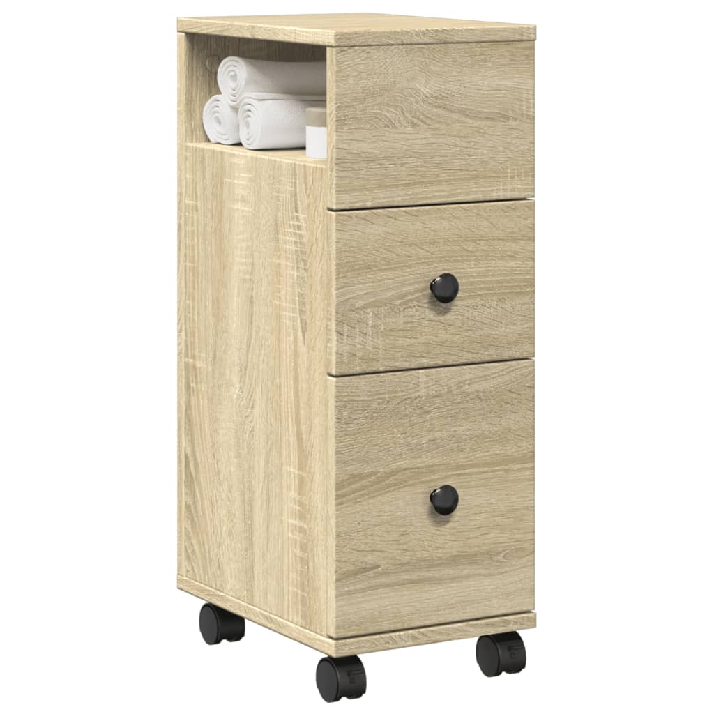 vidaXL Narrow Bathroom Cabinet with Wheels Sonoma Oak Engineered Wood