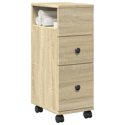 vidaXL Narrow Bathroom Cabinet with Wheels Sonoma Oak Engineered Wood