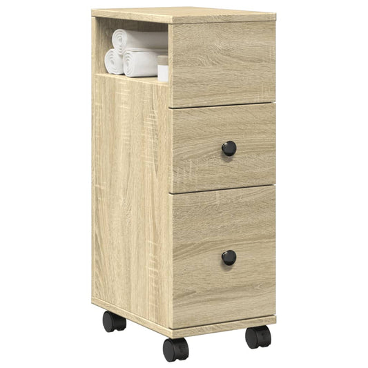 vidaXL Narrow Bathroom Cabinet with Wheels Sonoma Oak Engineered Wood