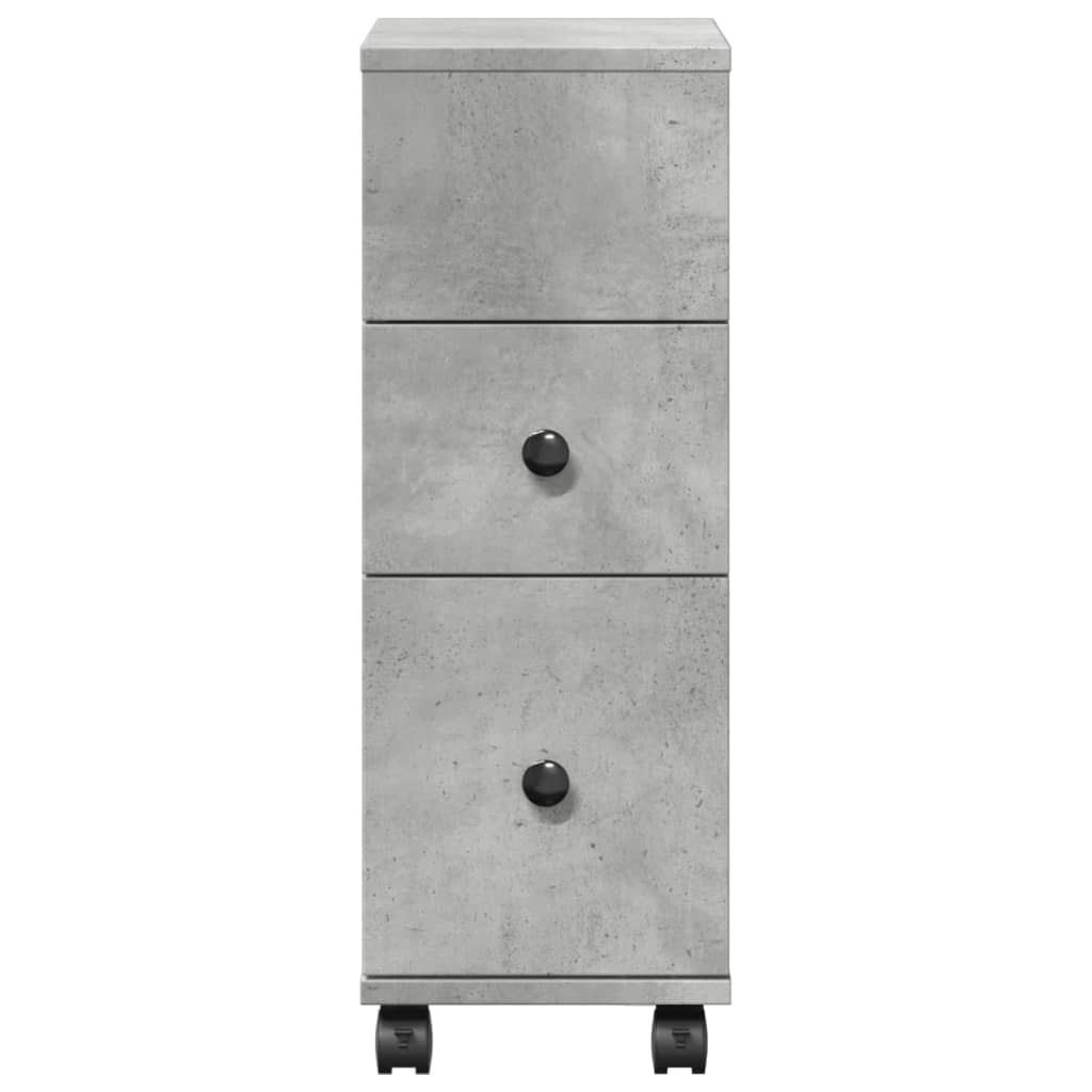 vidaXL Narrow Bathroom Cabinet with Wheels Concrete Grey Engineered Wood
