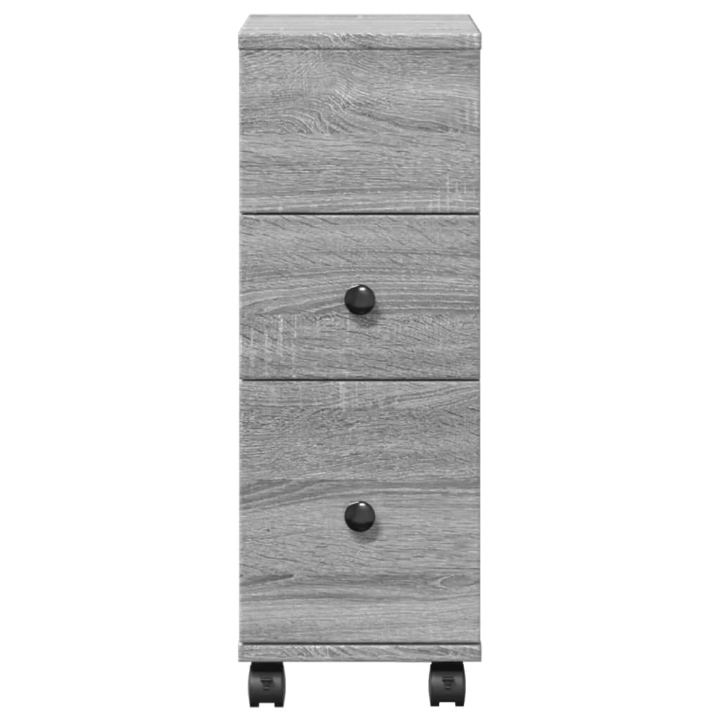 vidaXL Narrow Bathroom Cabinet with Wheels Grey Sonoma Engineered Wood