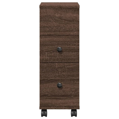 vidaXL Narrow Bathroom Cabinet with Wheels Brown Oak Engineered Wood