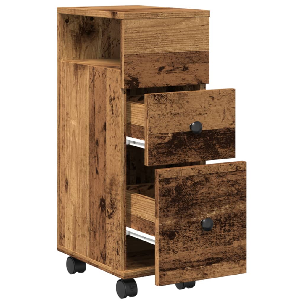 vidaXL Narrow Bathroom Cabinet with Wheels Old Wood Engineered Wood