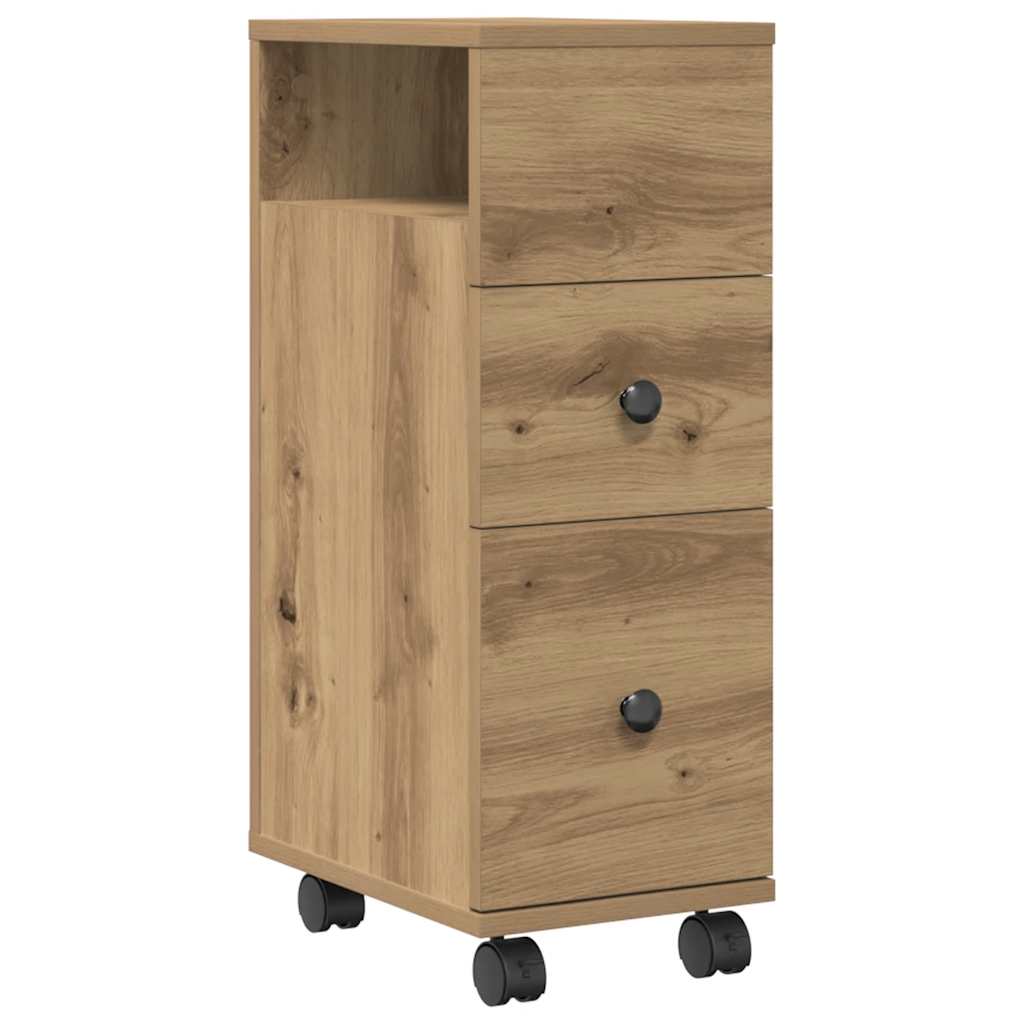 vidaXL Narrow Bathroom Cabinet with Wheels Artisian Oak Engineered Wood